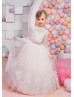 Ivory And Blush Pink Lace Tulle V Back Beaded Flower Girl Dress Ivory And Blush Pink Lace Tulle V Back Beaded Flower Girl Dress